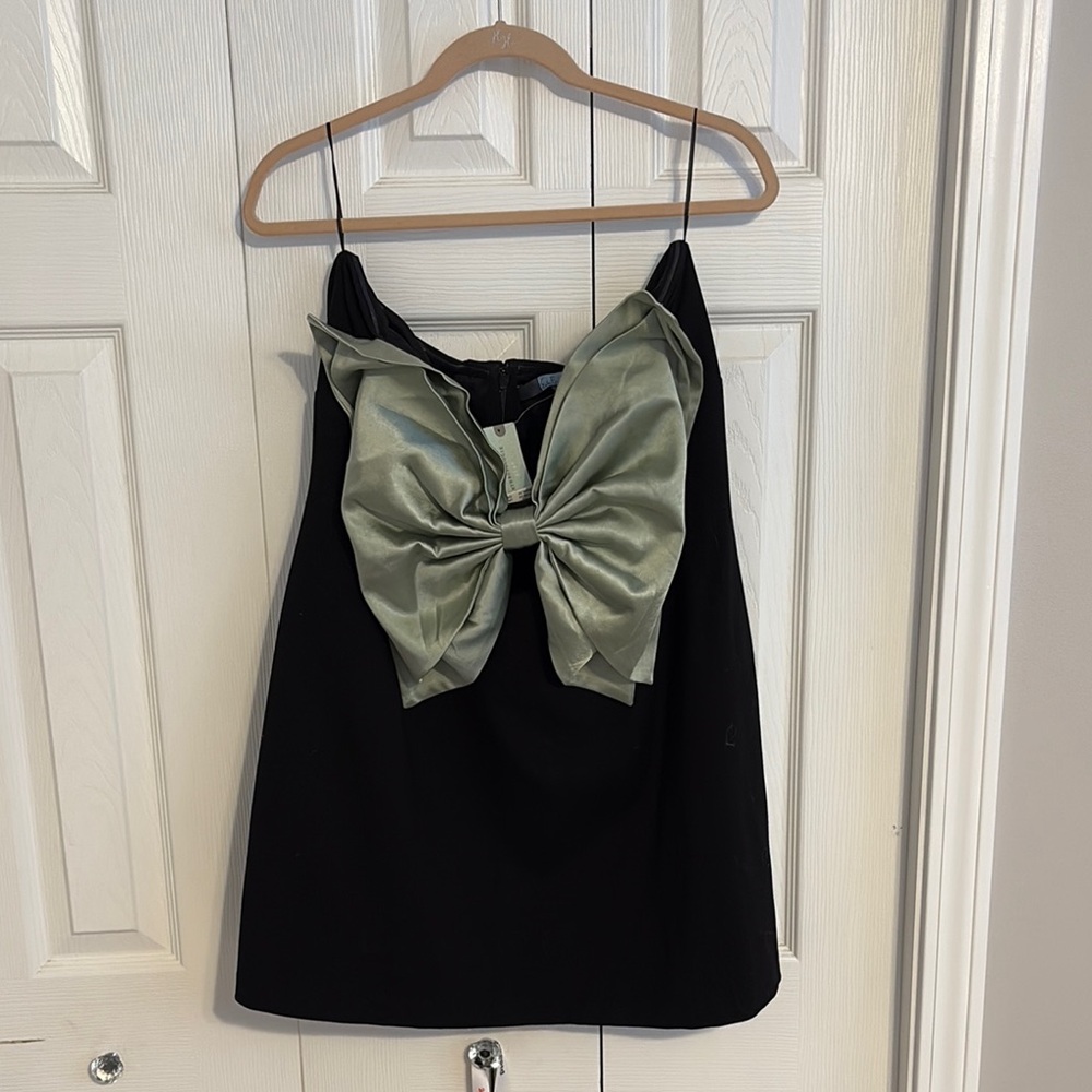 Anthropologie Black Dress with Green Bow